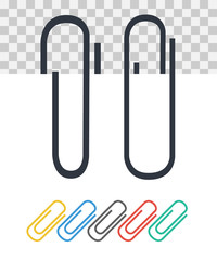 Paper clip on paper. fastener on transparent background. Realistic graphic design element. Paperclip isolated on white background. Sign holder or paper holder. Paper Clip Multi Colored