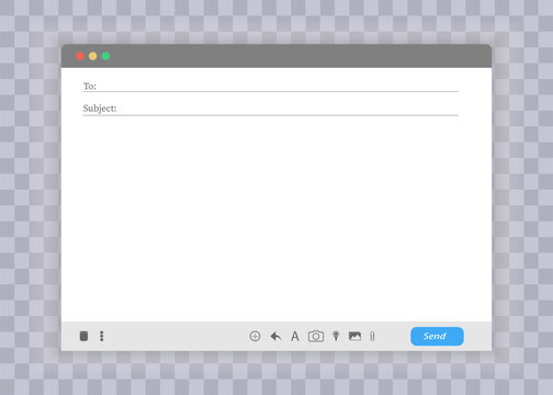E-mail blank template internet mail frame interface for mail message. E-mail blank template internet mail frame interface for mail message. User interface web panel send. Vector illustration.