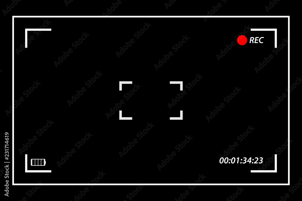 Poster photo or video camera viewfinder grid with many shooting settings on screen. focusing screen of the 