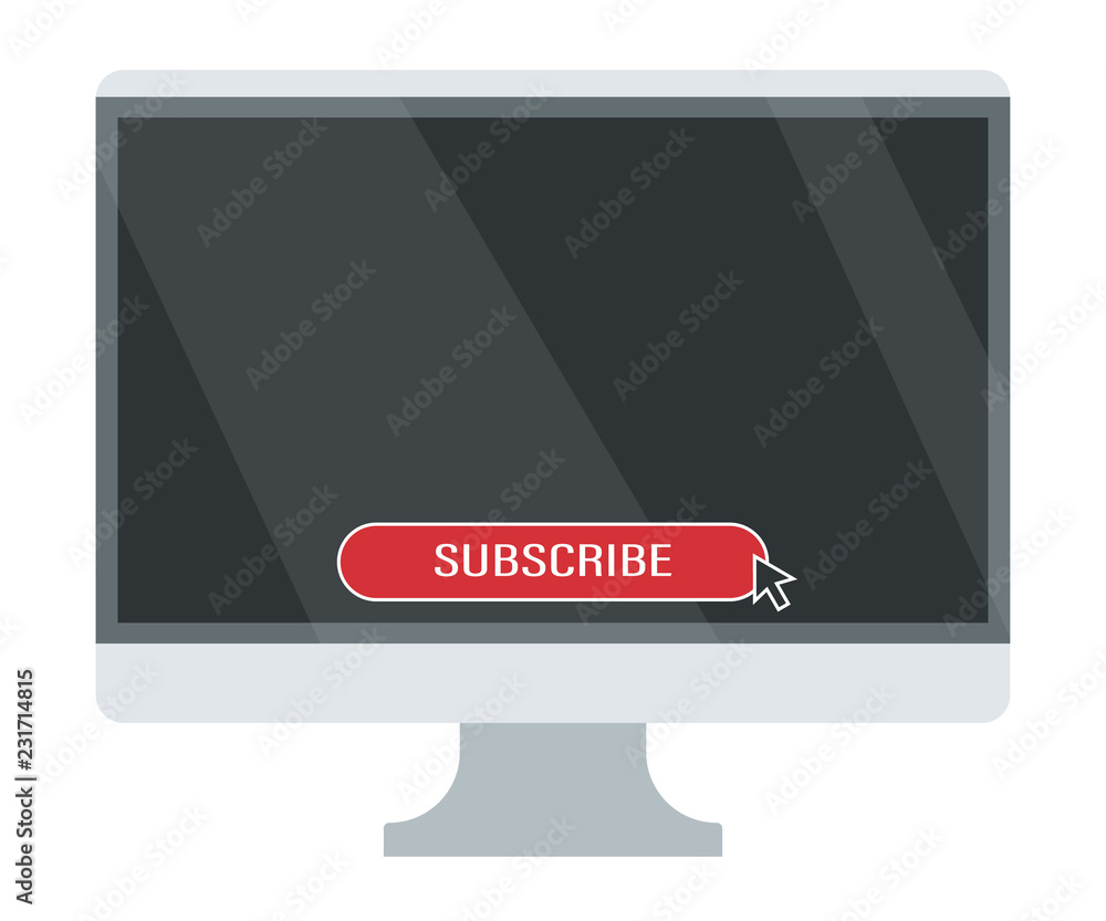 Poster computer screen. click to subscribe. flat design