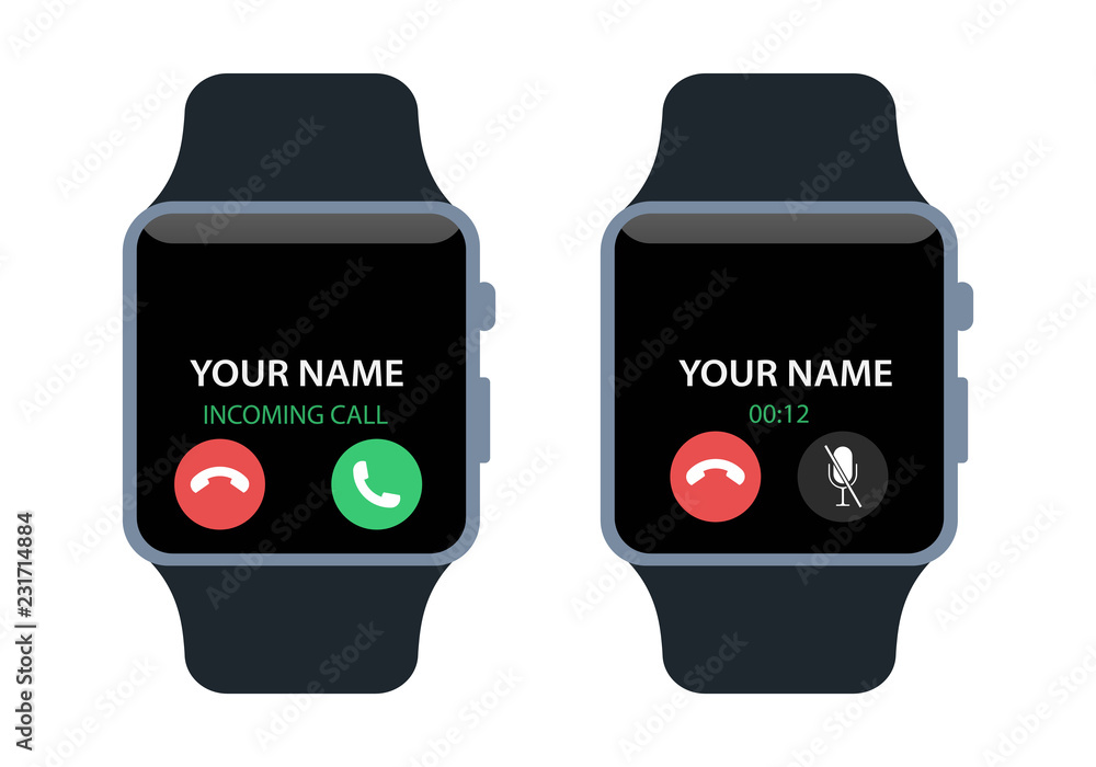 Leinwandbilder smartwatch displaying incoming call. modern flat vector illustration. smartwatch ui design call disp
