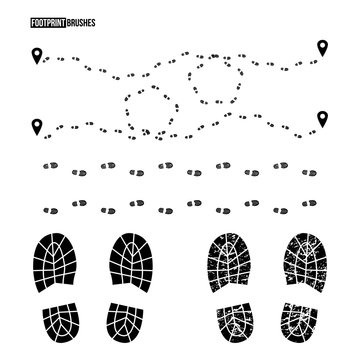 Shoe tracks isolated on white background. Vector footprint brushes.