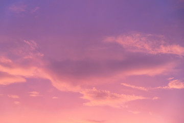 pink and purple sky with cloud in twilight time, fantastic pastel sky. Concept: love, happy, romantic, wonderful feeling.