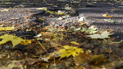 large pit with stones on the asphalt road