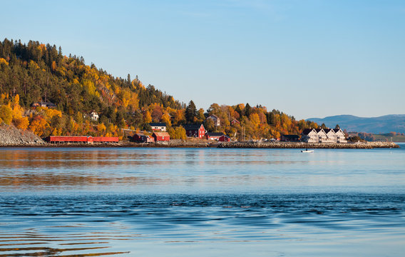 Kjerringvik village. Norwegian landscape