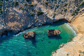 aerial view of Shipwreck Olympia in Amorgos island, Cyclades, Greece