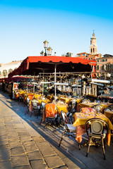 VENICE, ITALY - December 21, 2017 : street view of restaurant in Venice, ITALY