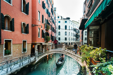 VENICE, ITALY - December 21, 2017 : View of water street and old buildings in Venice, ITALY
