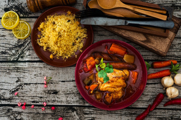 traditional moroccan dish couscous salad with Sausage