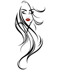 women long hair style icon, logo women on white background