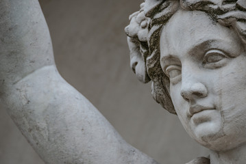 Statue of sensual busty and puffy renaissance era woman in circlet of flowers, Potsdam, Germany,...