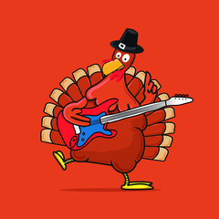 cute turkey musician rock thanksgiving character poster