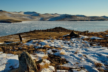 Russia. The Lake Baikal. The desert shore of Ogoy island.