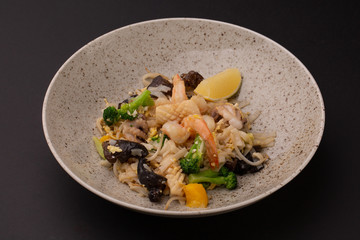 appetizer closeup of different seafood. Japanese food