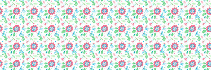 Seamless pattern with flowers. Ornamental ethnic motifs with fashion native rural design.