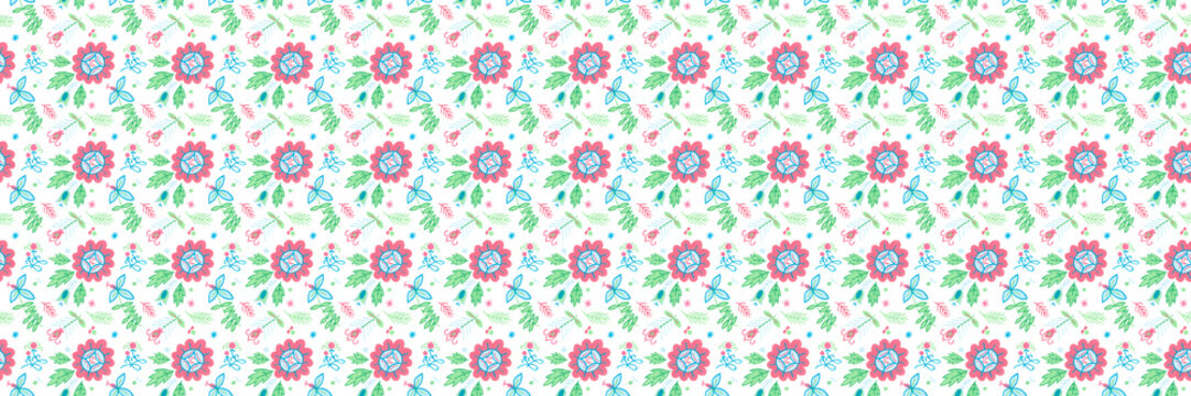 Seamless pattern with flowers. Ornamental ethnic motifs with fashion native rural design.