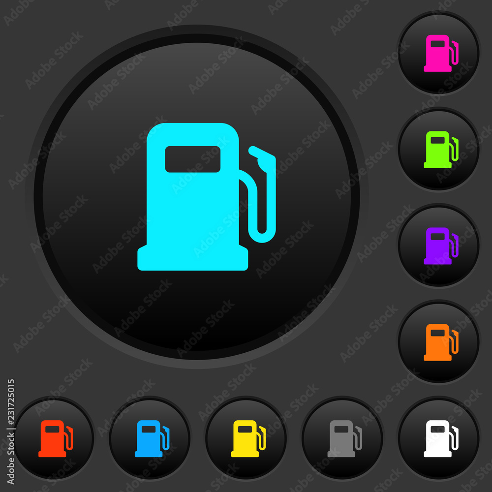 Poster gas station dark push buttons with color icons