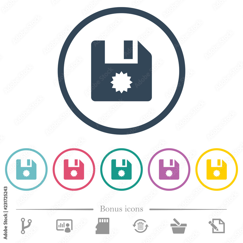 Poster certificate file flat color icons in round outlines