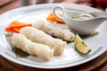 pancakes with chicken filling, Thai cuisine