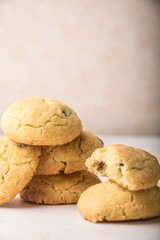 chocolate chip cookies on wooden table