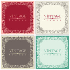 Vintage frames. Vector set of retro  ornate borders at old engraving style. 