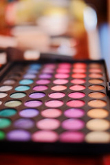 A multicolored set of shadows and blush. Cosmetics for girls and women.