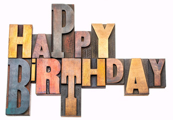 Happy Birthday greetings in letterpress wood type
