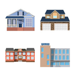 Vector illustration of building and front symbol. Set of building and roof vector icon for stock.