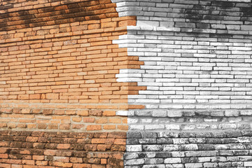Brick wall corner. Mix of red and white colors at the junction. Conceptual, retro stylized design...