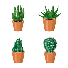 Vector design of cactus and pot icon. Collection of cactus and cacti stock vector illustration.