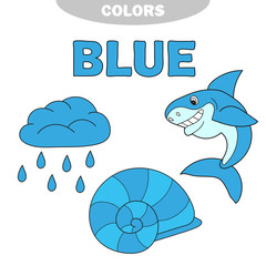 Illustration of isolated color blue group vector - Learn the color. Education set. Illustration of primary colors. Vector - rain, shell, shark