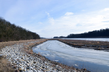 Trzciana River estuary to Odra river. Near Wroclaw City, Poland.Trzciana River estuary to Odra river. Redzinki forest, Wroclaw City, Poland