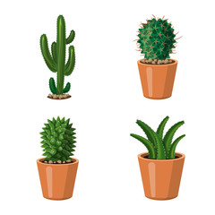 Isolated object of cactus and pot icon. Set of cactus and cacti vector icon for stock.