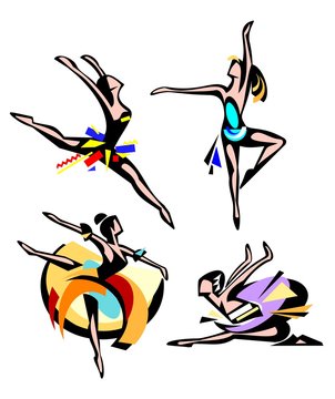 Modern dance, four figures of women dancing