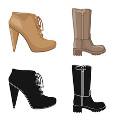 Isolated object of footwear and woman sign. Set of footwear and foot stock symbol for web.