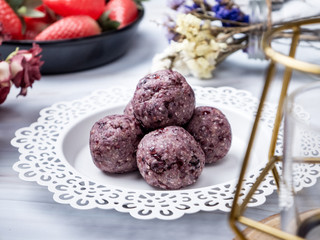 Healthy organic date energy balls with berry, dried fruits and nuts. Food for healthy lifestyle.