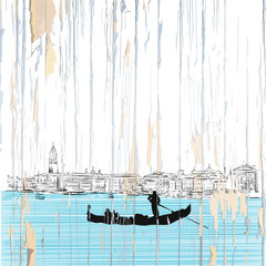 Venice drawing on wood