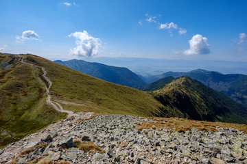 rocky mountain tops with hiking trails in autumn in Slovakian Tatra western Carpathian