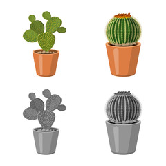 Vector illustration of cactus and pot icon. Collection of cactus and cacti stock vector illustration.