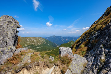 rocky mountain tops with hiking trails in autumn in Slovakian Tatra western Carpathian