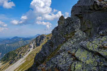 rocky mountain tops with hiking trails in autumn in Slovakian Tatra western Carpathian