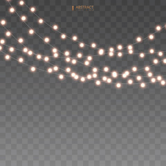 Set of golden xmas glowing garland. Christmas lights isolated on transparent background. Vector illustration EPS10