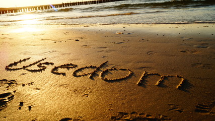 Der Schriftzug Usedom am Strand