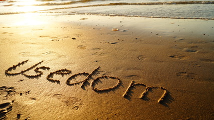 Der Schriftzug Usedom am Strand