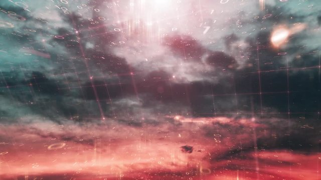 Artistic dramatic computer network cyberspace background with binary numbers.