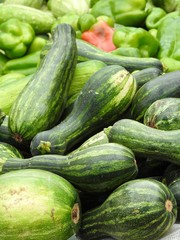 Close-up of some fresh vegetables: zucchini and peppers. Healthy food.