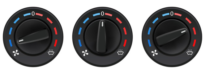 Car dashboard knob switch set. Auto air conditioner. Temperature selectors