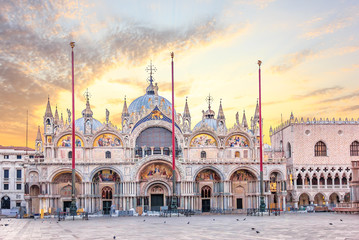 Basilica San Marco and Doge's Palace in the sunrise, Venice - obrazy, fototapety, plakaty