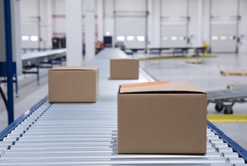 Packages and parcels delivery concept - cardboard box
