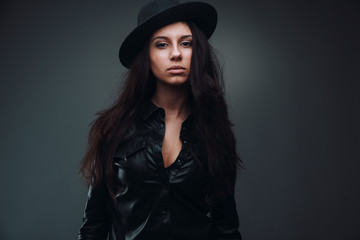 Fototapeta premium Girl in black hat